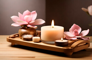 Cozy home decor, the concept of hygiene and aromatherapy. A bright room with white walls and sunlight.