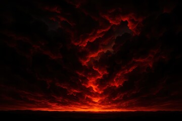 Intense Fiery Red Sunset Sky with Dramatic Clouds, Evoking Concepts of Conflict