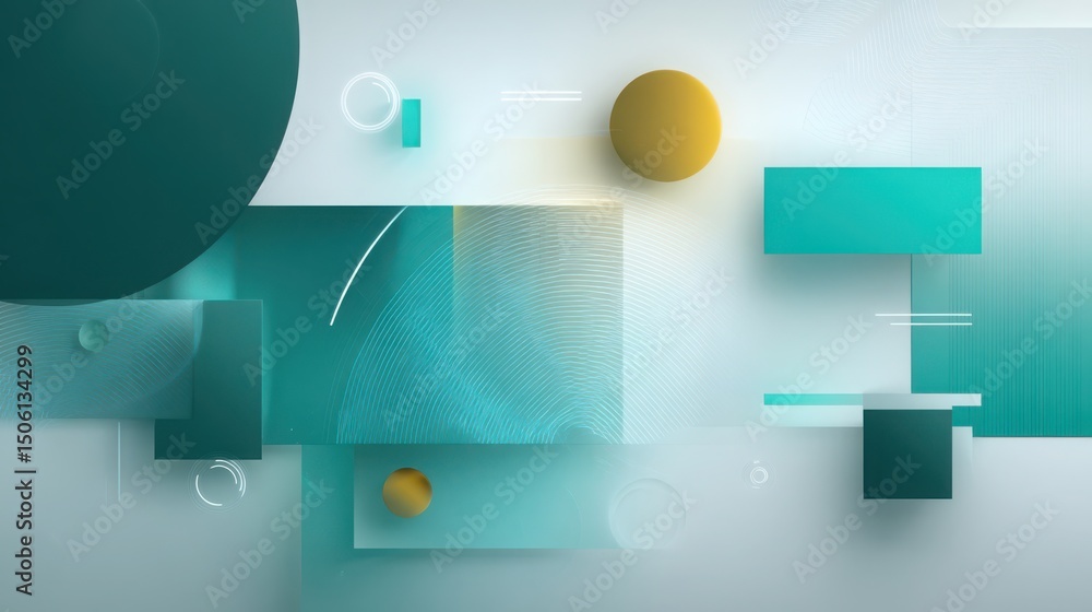 Poster geometric shapes floating against a light background create an abstract visual