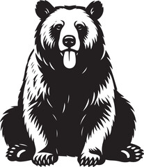 Smiling bear black and white illustration, Friendly bear cartoon vector style