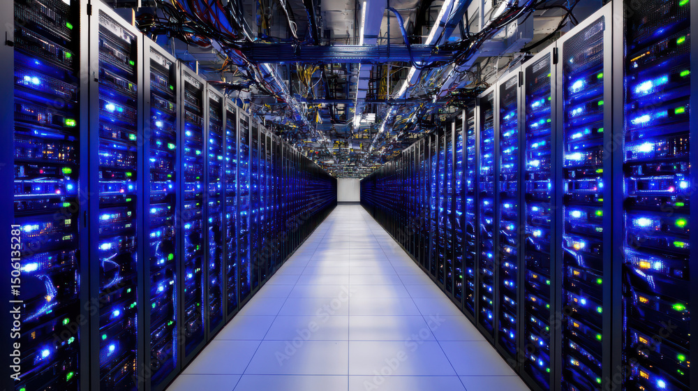 Aufkleber server room: a technological marvel with rows upon rows of servers in a state-of-the-art server room