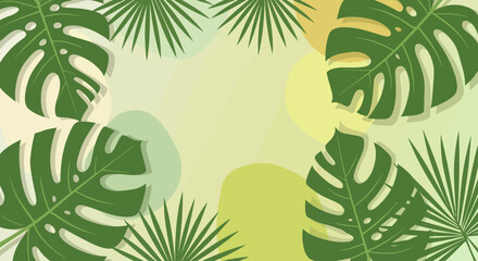 Tropical Palm Leaves and Monstera Background Illustration