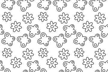 Floral seamless pattern. Coloring page of butterflies and springtime flowers. Abstract background. For entertaining kids, black and white summer or spring design, DIY craft, wrapping, and wallpaper.