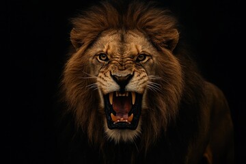 Fototapeta premium Angry Lion with Open Mouth, Portrait of a Big Male Lion