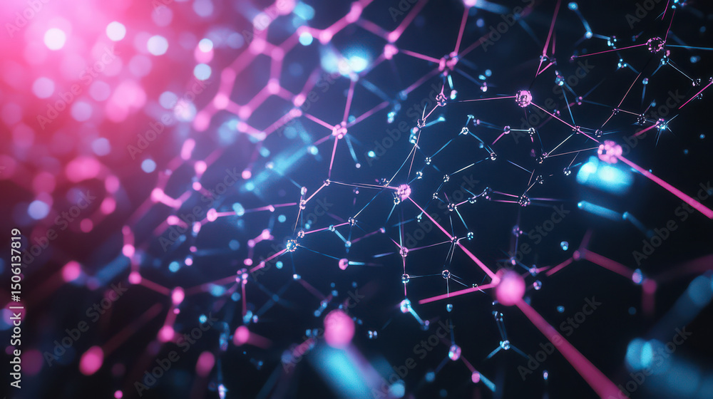 Poster digital molecular structure: an artistic rendering of a vibrant molecular structure, with glowing no