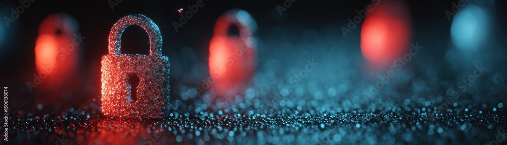 Poster automation business colorful abstract representation of security with a padlock and blurred lights.