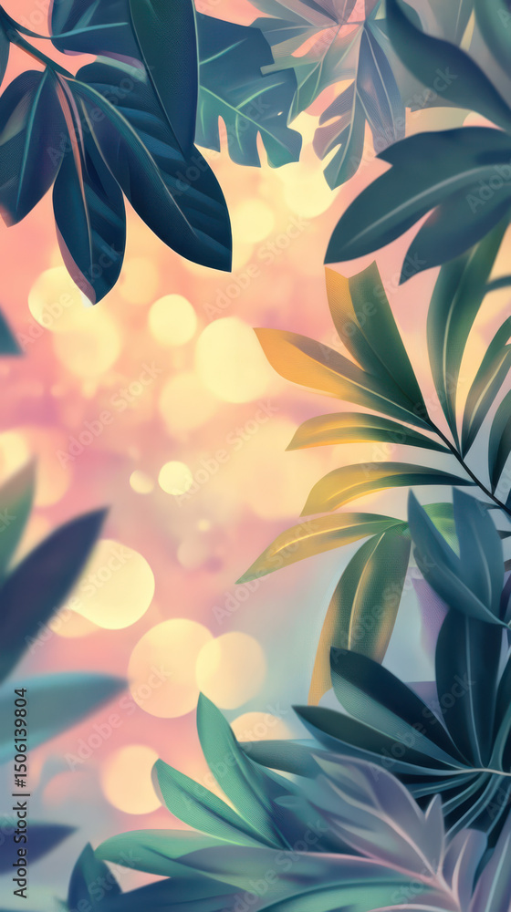 Poster botanical serenity: nature's gentle touch is on display with lush greenery, a soft bokeh background 