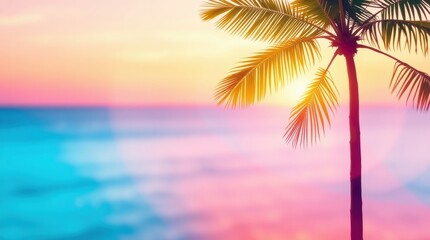 Obraz premium Wonderful minimalist palm tree wallpaper by the sea