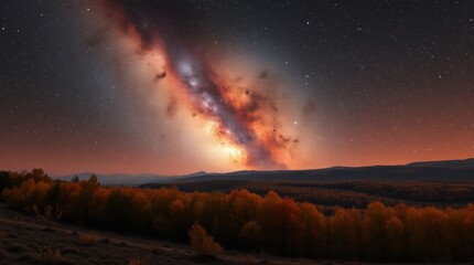 Autumn forest and milky way, wallpaper