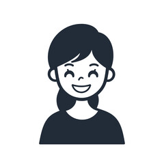 Happy girl avatar with cheerful expression and ponytail, representing joy, friendliness, and playful personality icon