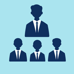 Leadership icon displaying one large figure above four smaller professionals, symbolizing management, hierarchy, and team leadership