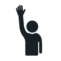 Participation icon of a person raising a hand, symbolizing volunteering, question, and active engagement