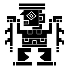 Stylized human figurine. Indigenous Native American art of ancient Peru from Wari or Uari textile. Black and white silhouette.