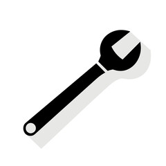 Minimalist black wrench with a shadow, representing repair, maintenance, construction, tool, fix, service, mechanic, adjustment, and settings