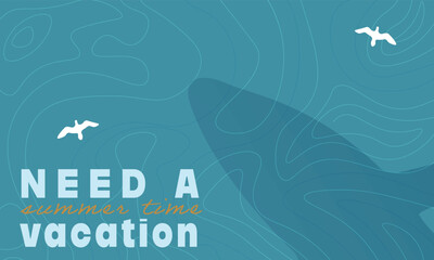 summer vacation vector illustration of a abstract background with ocean, whale, bird