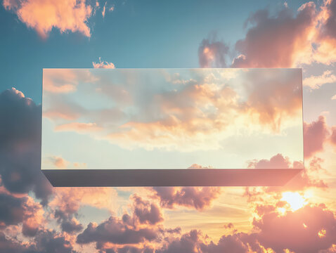 Dreamscape Portal: An ethereal composition showcasing a surreal landscape, with a rectangular portal seemingly suspended mid-air, framing a view of a mesmerizing sunset.