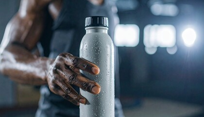Athlete's Hand Gripping a Blank Sports Bottle
