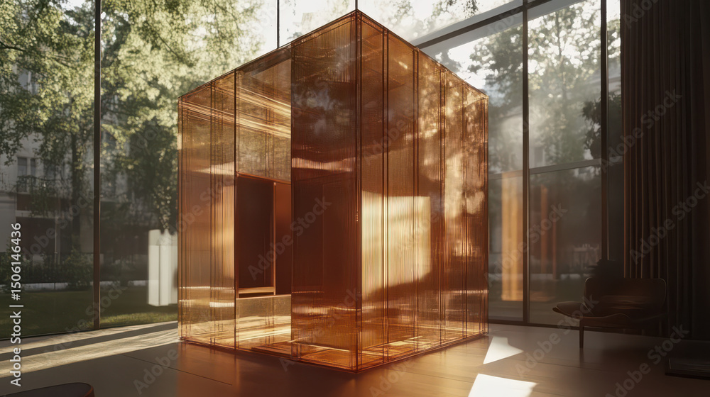 Poster copper cube in modern architecture: a stunning copper cube structure, a paradigm of modern architect