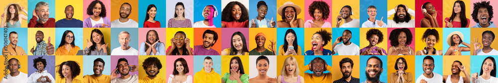 Poster this colorful collage features a vibrant collection of joyful faces representing various backgrounds