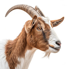 Fototapeta premium Brown and White Goat Portrait Isolated on White Background – Farm Animal Close-Up Illustration