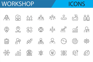 Collection of Group Work and Training Icons for Business Workshops