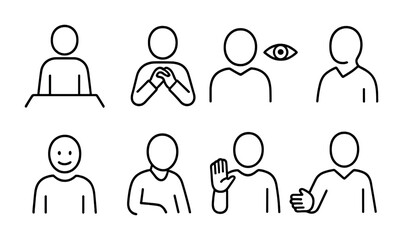Communication skills outline icons set – line, interaction, message symbols