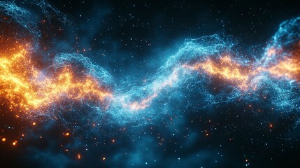 Fototapeta premium Binary Thunderstorm - Shattered Mirror Lightning & Neon Cyan Void with Glitch Terrain Deformation