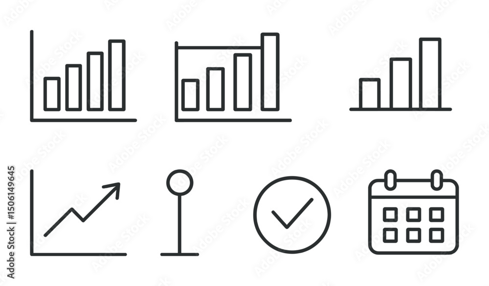 Poster data analysis line icons set – outline, linear, statistics and chart symbols