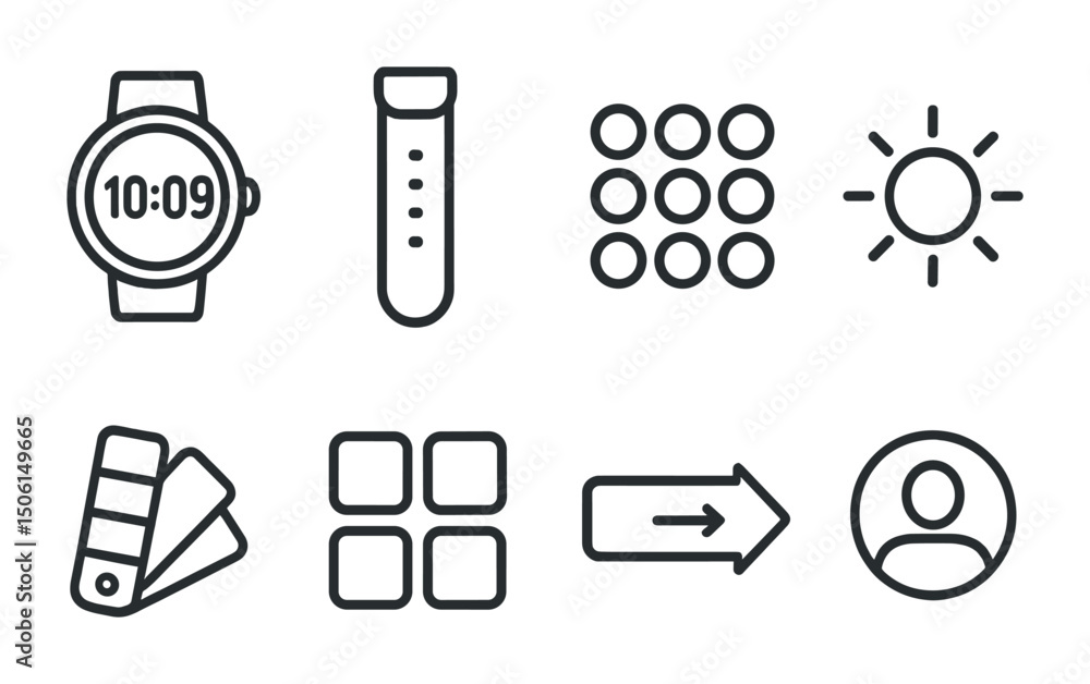 Poster technology and interface outline icons set – linear, minimal, ui and ux design