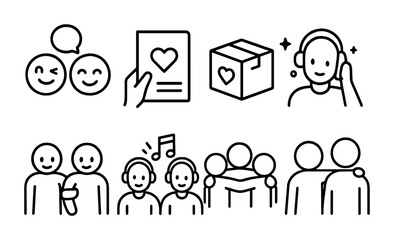 Community and support icons set – outline, linear, social and communication symbols