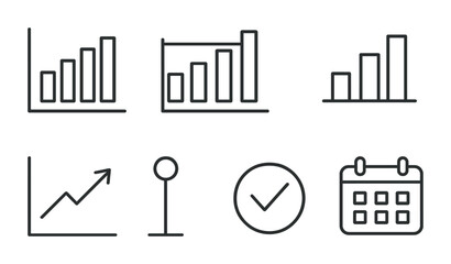Obraz premium Data analysis line icons set – outline, linear, statistics and chart symbols
