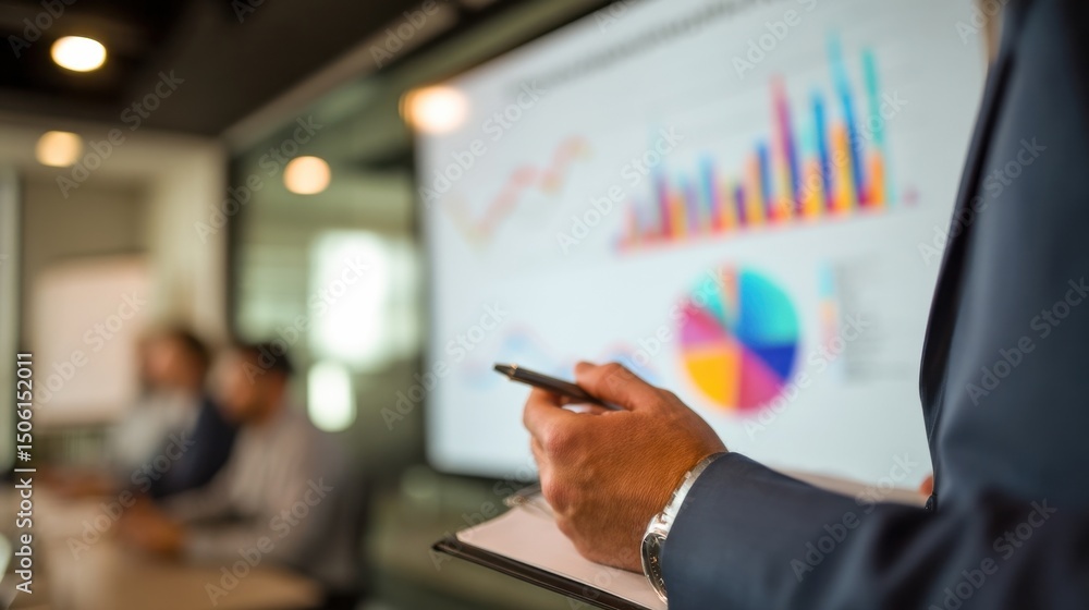 Poster Business Presentation With Colorful Charts and Graphs, Illustrating Data Analysis and Strategic Planning for Corporate Growth and Professional Development : Generative AI