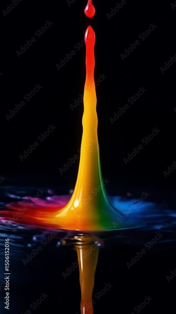 Poster colorful water splash creates mesmerizing patterns in dark setting