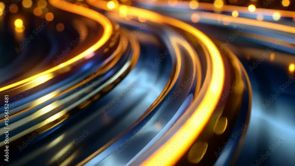 Aufkleber abstract flowing lines with glowing lights in blue and gold colors create vibrant visual experience,