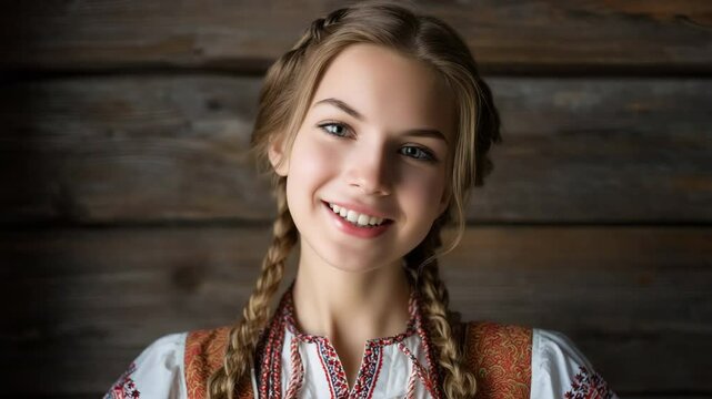 A beautiful young Russian woman with a long braid