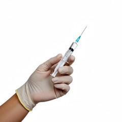 Hand holding syringe isolated on white background