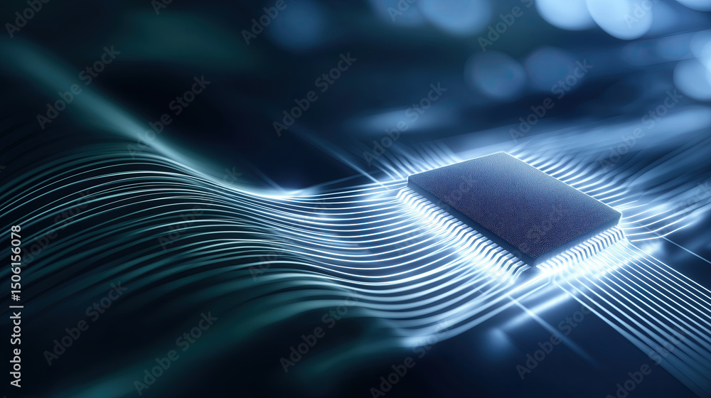 Poster data streams pulse outward from central microchip core