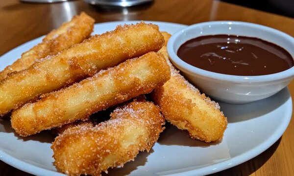 Sugary Churros with Chocolate, Restaurant Table