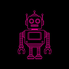 Naklejka premium Neon purple pink and black Retro Robot Drawing coloring book icon