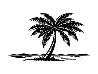 tropical coconut, palm tree silhouette vector on a white or transparent PNG background