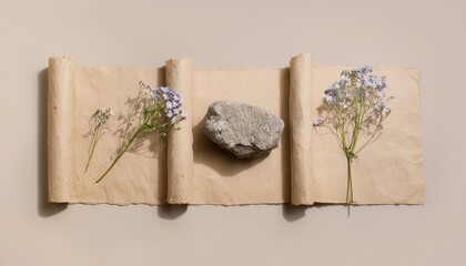 Neutral tones, wildflowers, stone