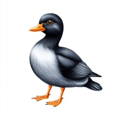 Fototapeta premium Black and Grey Duck with Orange Beak and Detailed Feather Texture