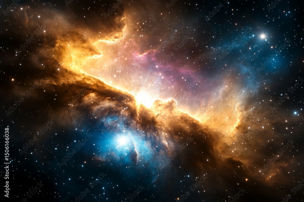 Wall mural colorful space with a yellow and orange cloud in the middle