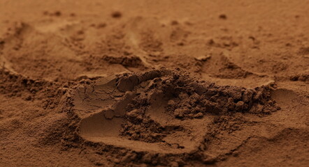 pile cocoa powder background	and texture, side view, macro