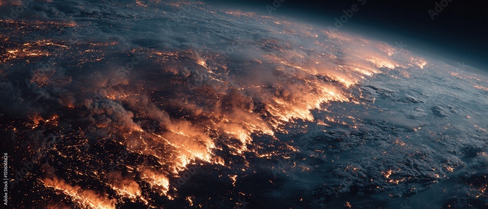 Poster global warming a stunning view of earth's surface highlighting textures and light patterns.