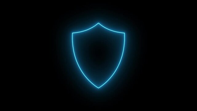 Bright neon security neon frame with tones on isolated Shield neon icon Neon shield icon glowing animation security