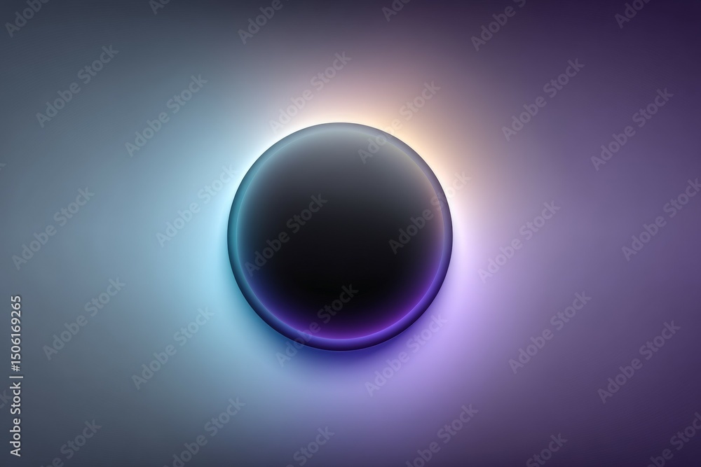 Poster glowing abstract sphere with colorful gradient halo on dark background