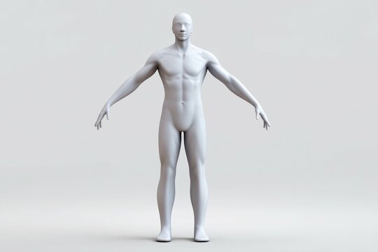 3d human model in t-pose on neutral background