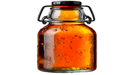 Glass bottle with amber liquid beverage refreshment drink bubbly carbonated product photo