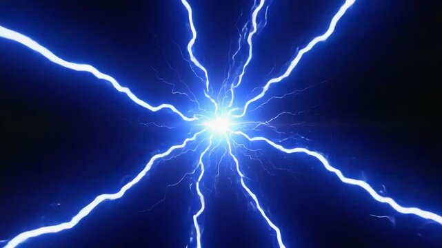 Abstract Blue Lightning Energy Bursting from Center Dynamic Electric Discharge Effect Background Animation
